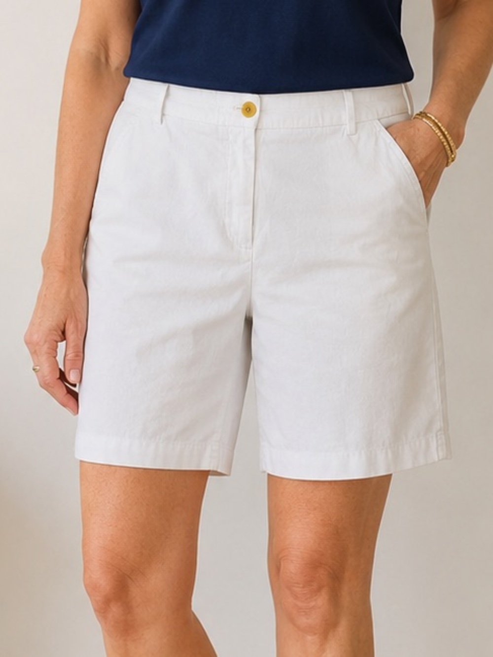 Talbots The Perfect Shorts White High-Waist pockets cotton Bermuda preppy sz 14